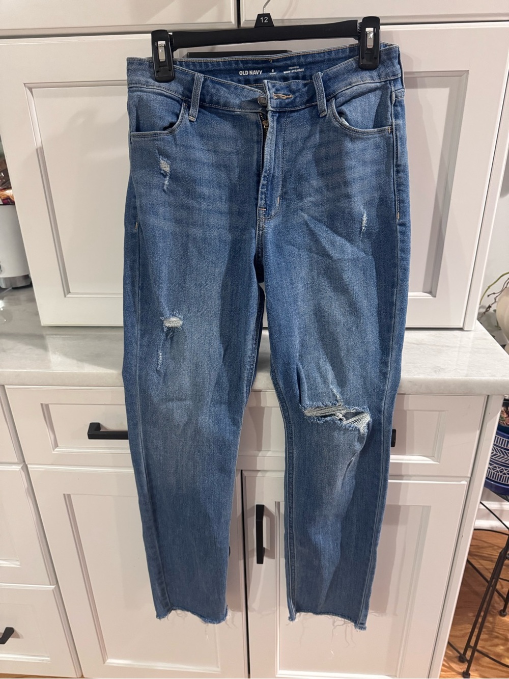 Old Navy Medium Blue Straight-Leg Distressed Jeans